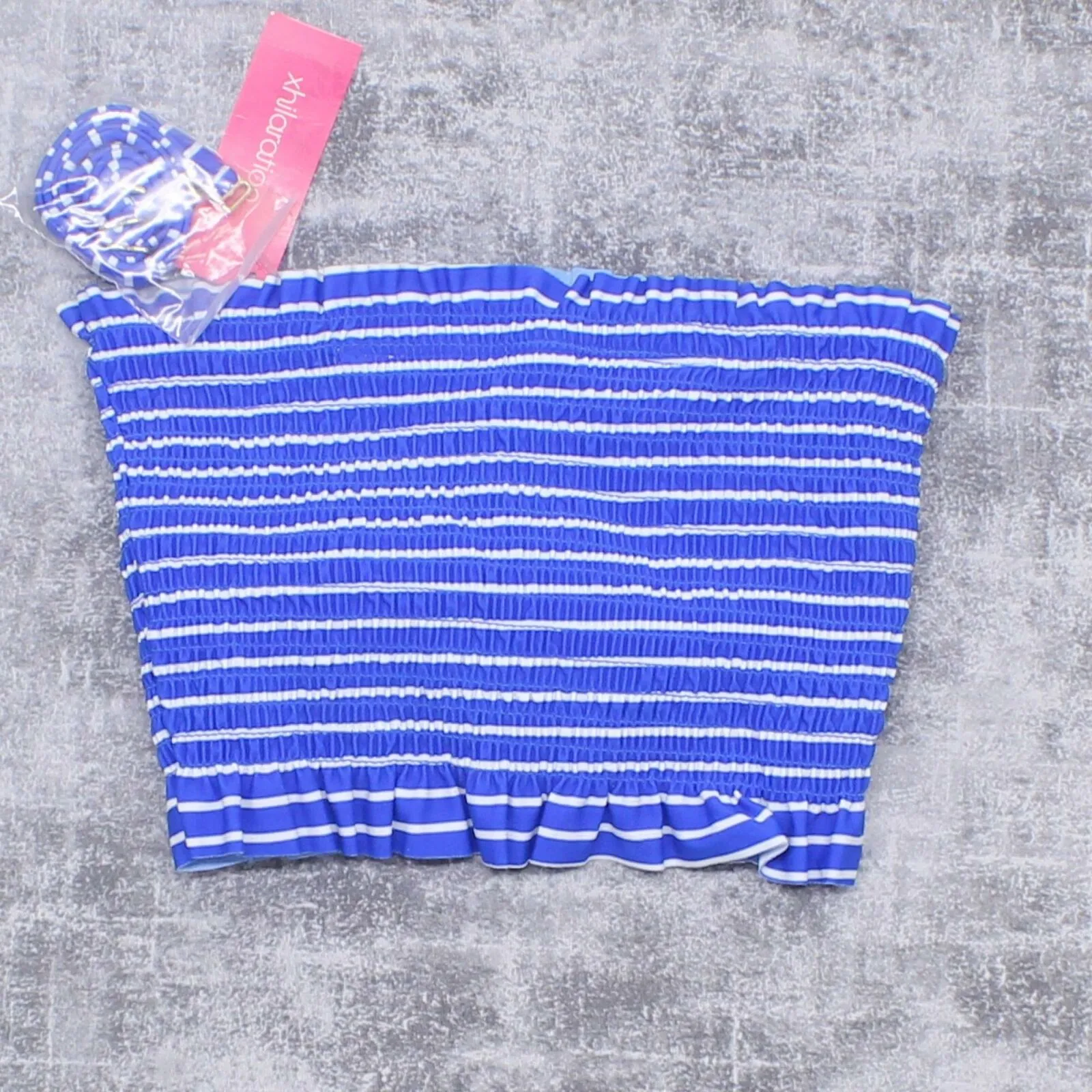 Xhilaration Women's Striped Smocked Bandeau Bikini Top