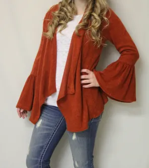 Yahada | Rust Bell Sleeve Cardigan