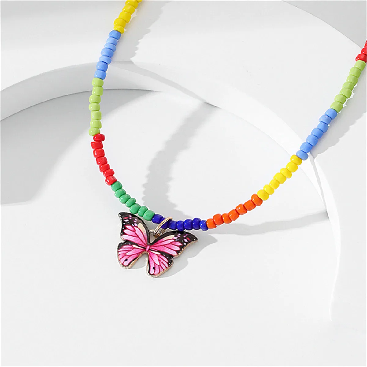 Yellow & Orange Howlite Rainbow Butterfly Pendant Necklace