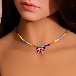 Yellow & Orange Howlite Rainbow Butterfly Pendant Necklace