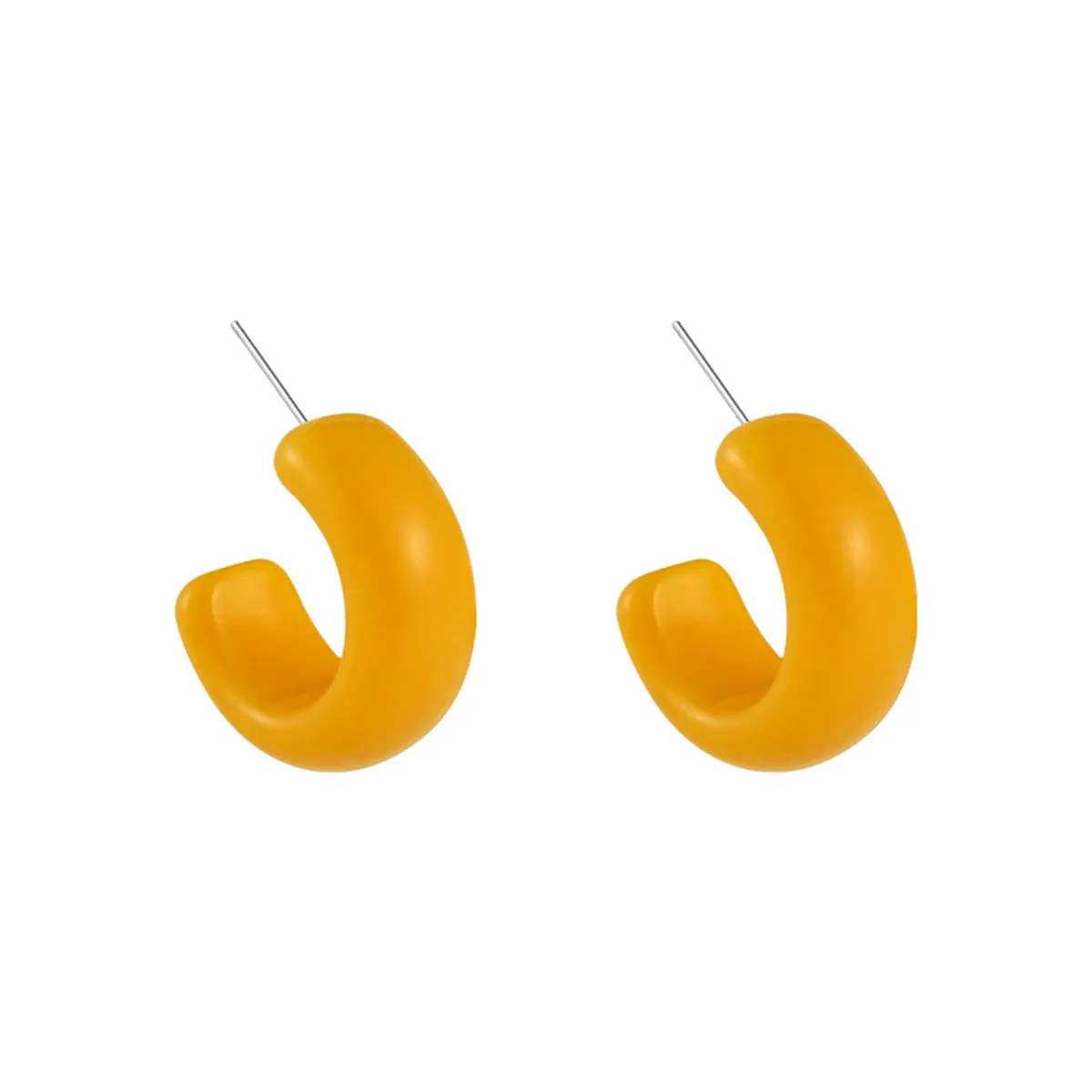 Yellow & Silver-Plated Half Hoop Earrings
