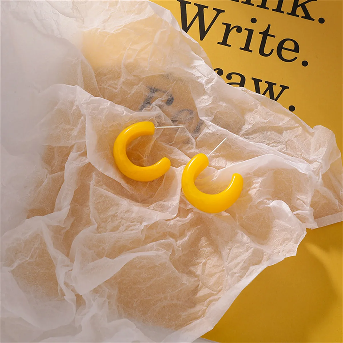 Yellow & Silver-Plated Half Hoop Earrings