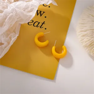 Yellow & Silver-Plated Half Hoop Earrings