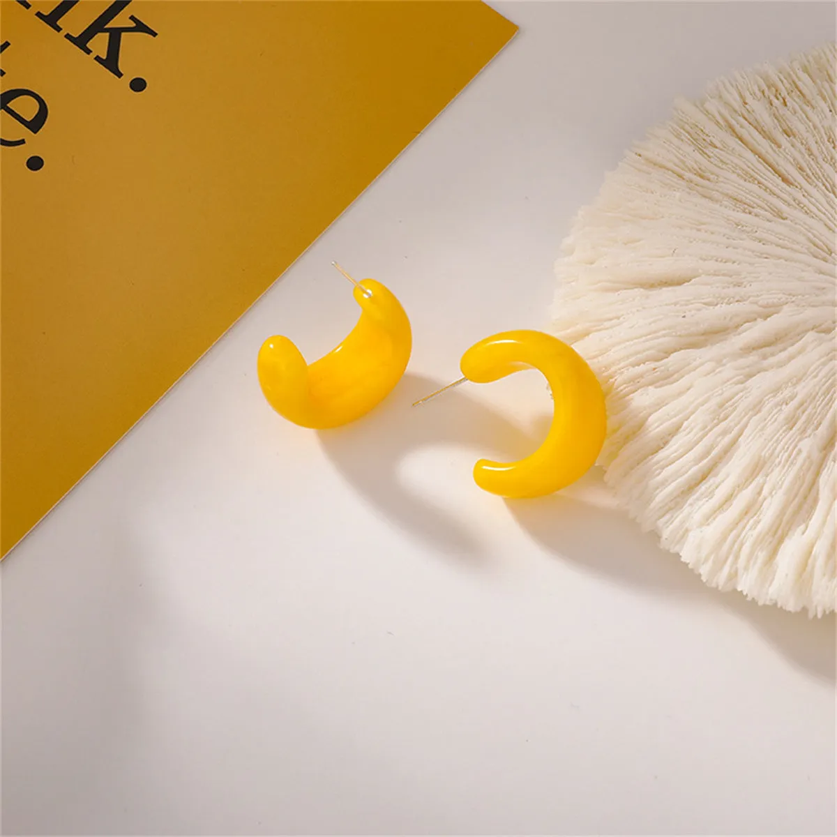 Yellow & Silver-Plated Half Hoop Earrings