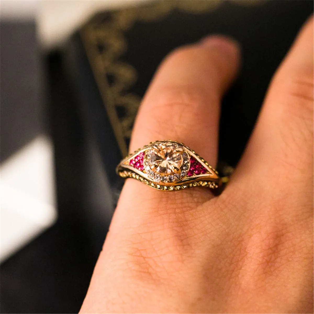 Yellow Crystal & Cubic Zirconia Round Cut Ring