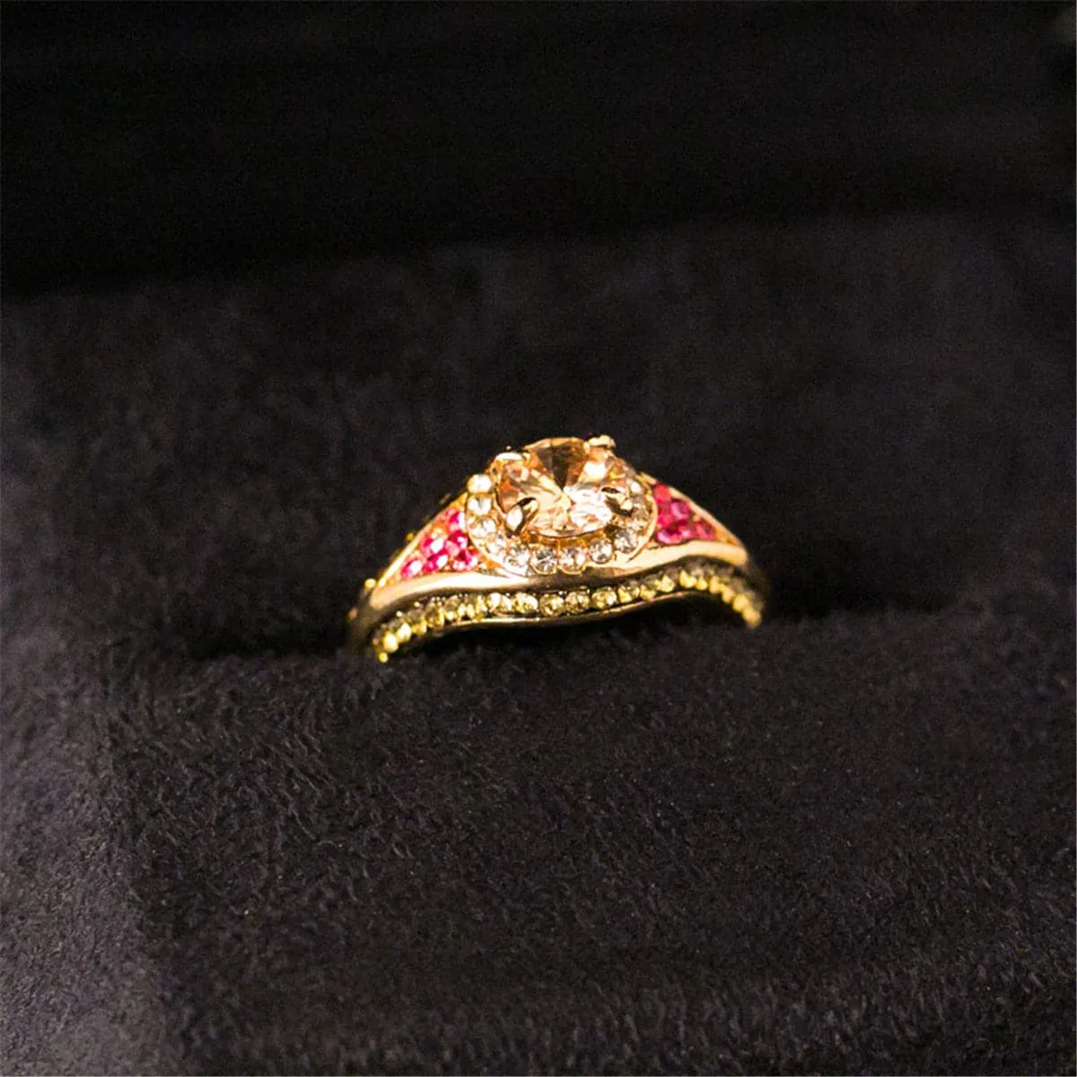 Yellow Crystal & Cubic Zirconia Round Cut Ring