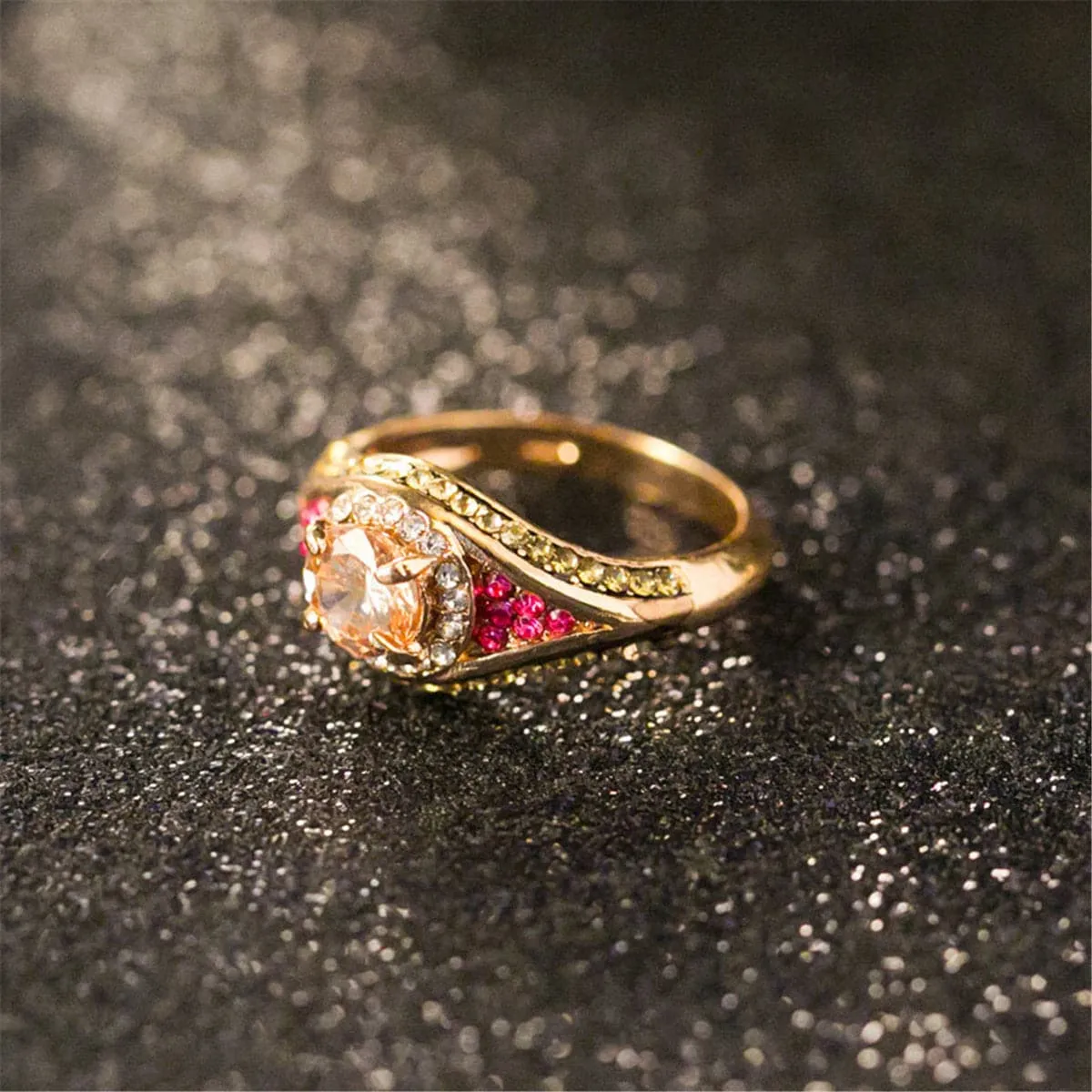 Yellow Crystal & Cubic Zirconia Round Cut Ring
