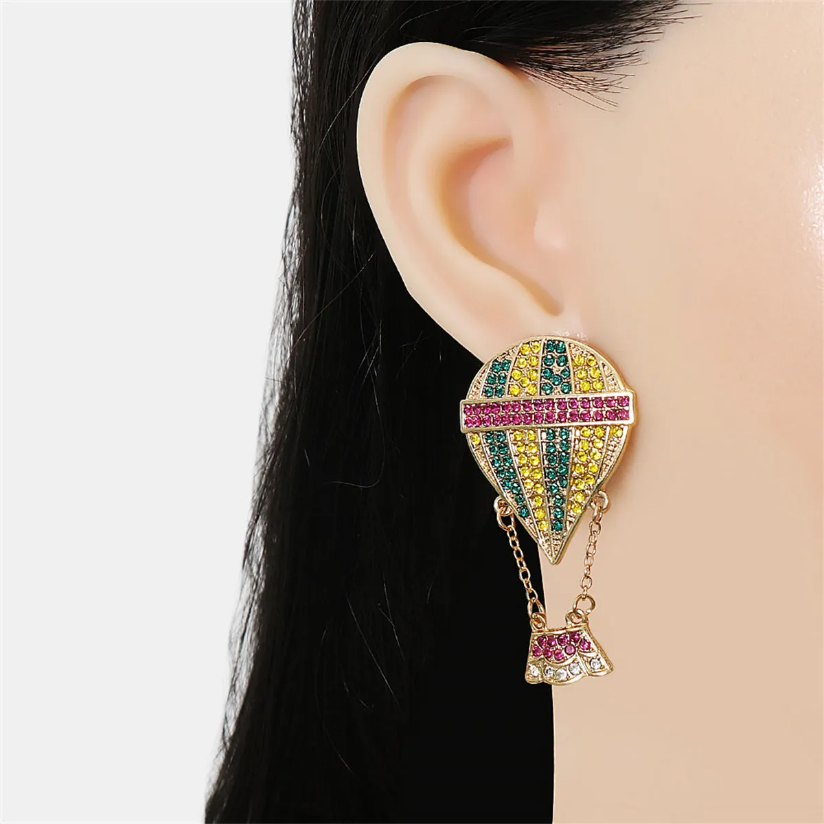 Yellow Cubic Zirconia & 18K Gold-Plated Hot Air Balloon Drop Earrings