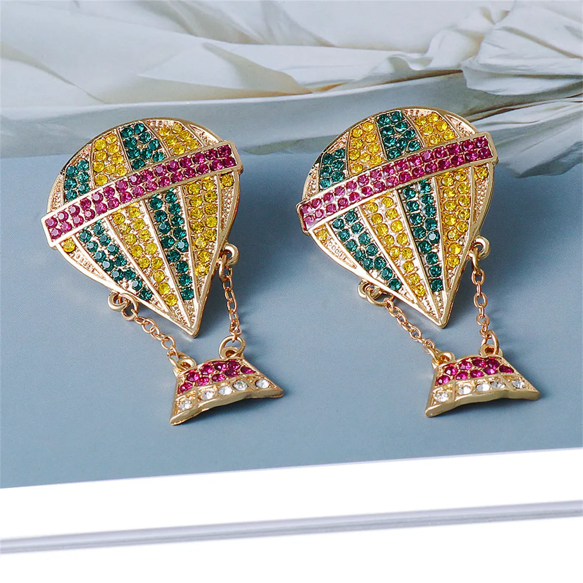 Yellow Cubic Zirconia & 18K Gold-Plated Hot Air Balloon Drop Earrings