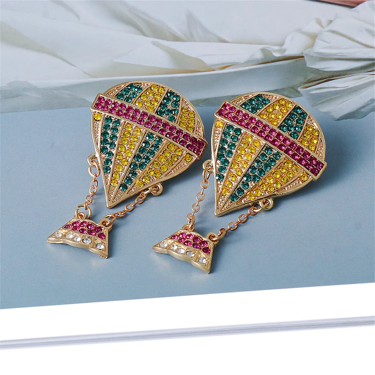 Yellow Cubic Zirconia & 18K Gold-Plated Hot Air Balloon Drop Earrings