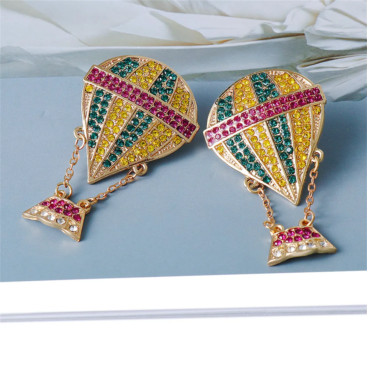 Yellow Cubic Zirconia & 18K Gold-Plated Hot Air Balloon Drop Earrings